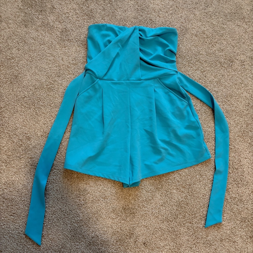 Great Jones Strapless‎ Romper Womens S Blue Tie Waist Preppy Vacation Resortwear